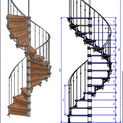 Spiral staircase, made of cast iron and wood, model Grenoble de Luxe turning clockwise