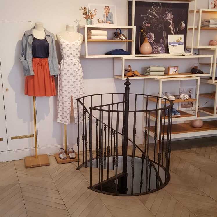 Cast iron spiral staircase model Mirecourt in the clothes shop Marie Sixtine, 75011 Paris (France)
